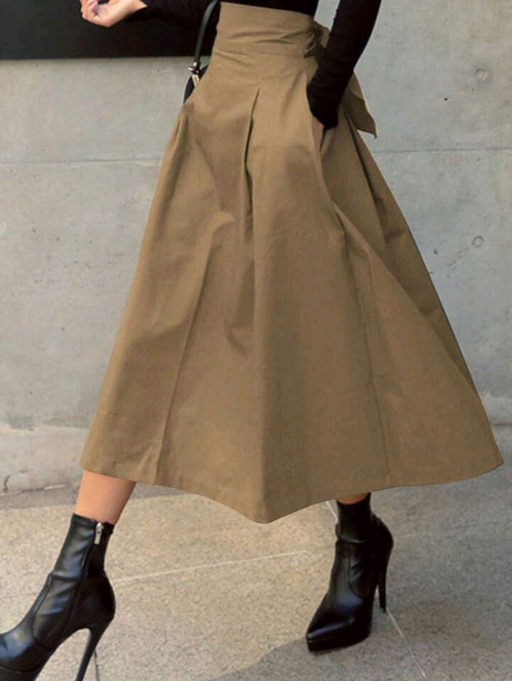 Women's Ruffled Maxi Skirt with Tie Waist - Olive Gray